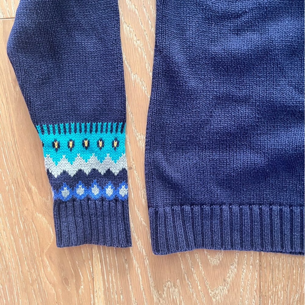 Talbots Fair Isle Full Zip Sweater M 100% Cotton Navy Nordic Cardigan scandi - Picture 5 of 8